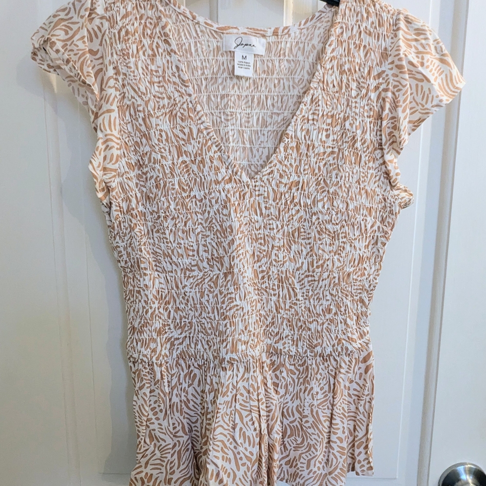 Japna Tan and White Peplum Top